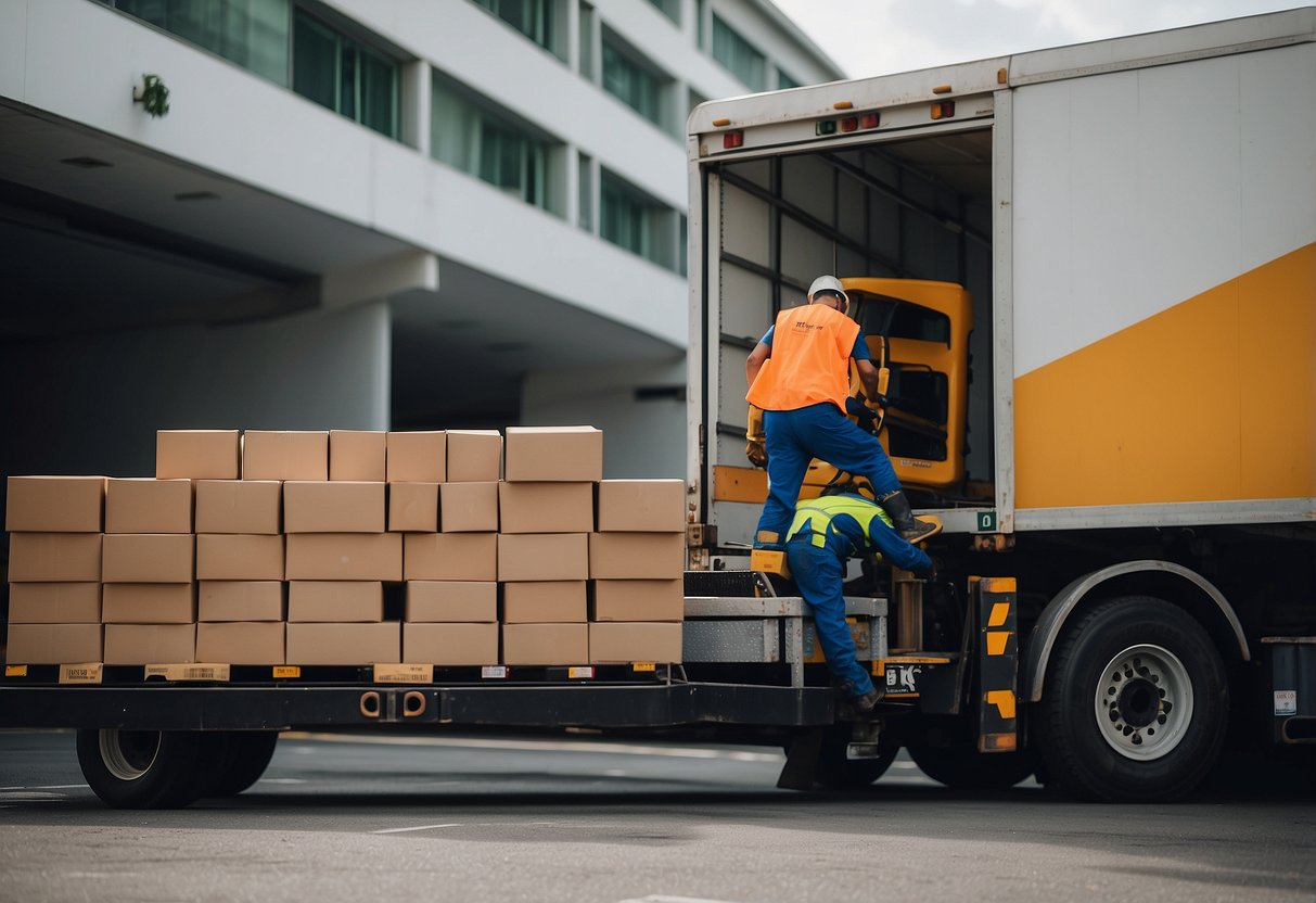 Furniture being loaded onto a truck in Singapore
