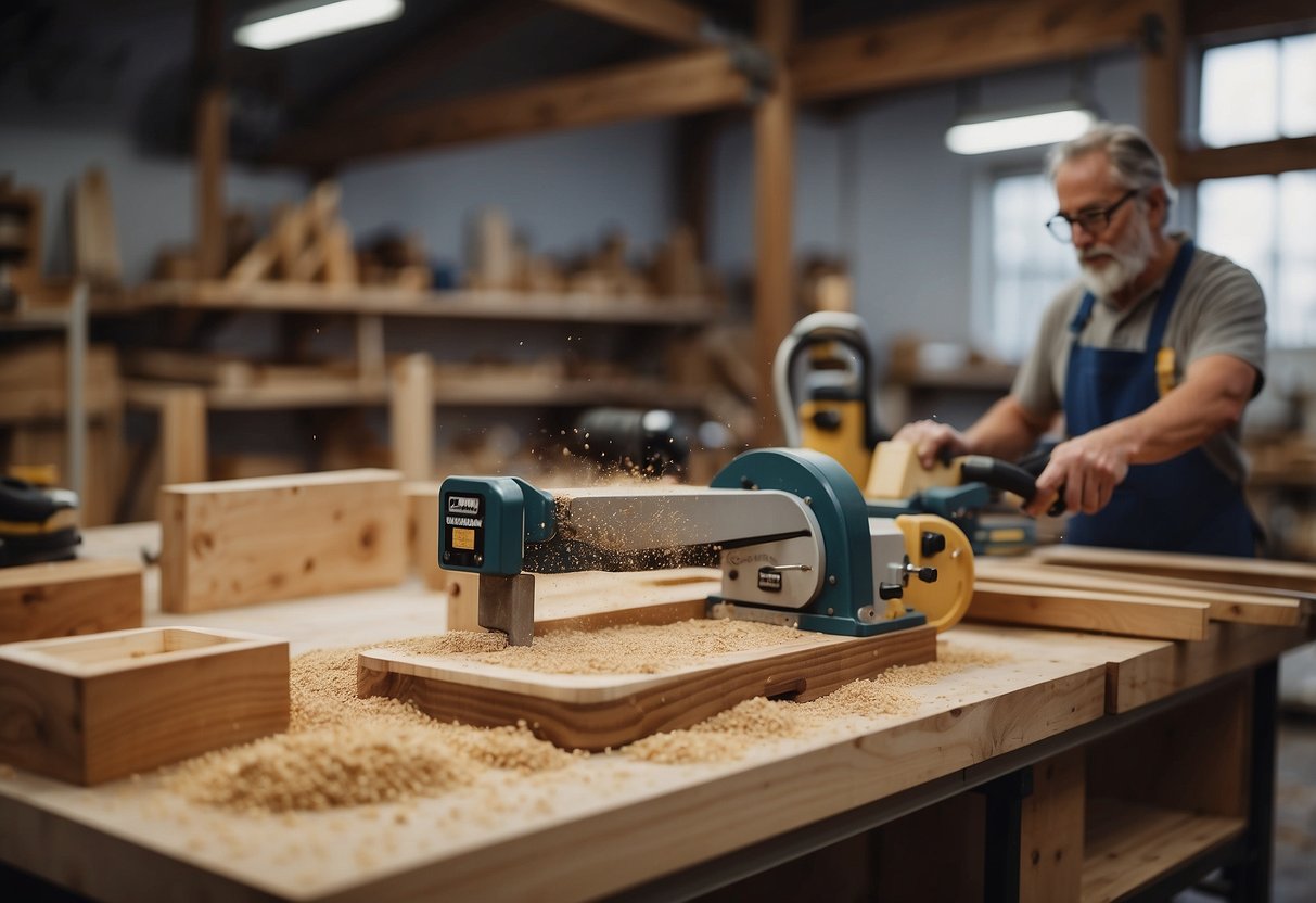 A woodworking workshop buzzes with activity as tools shape and refine raw materials into elegant furniture pieces. Sawdust fills the air as craftsmen meticulously craft and enhance each piece with precision and care