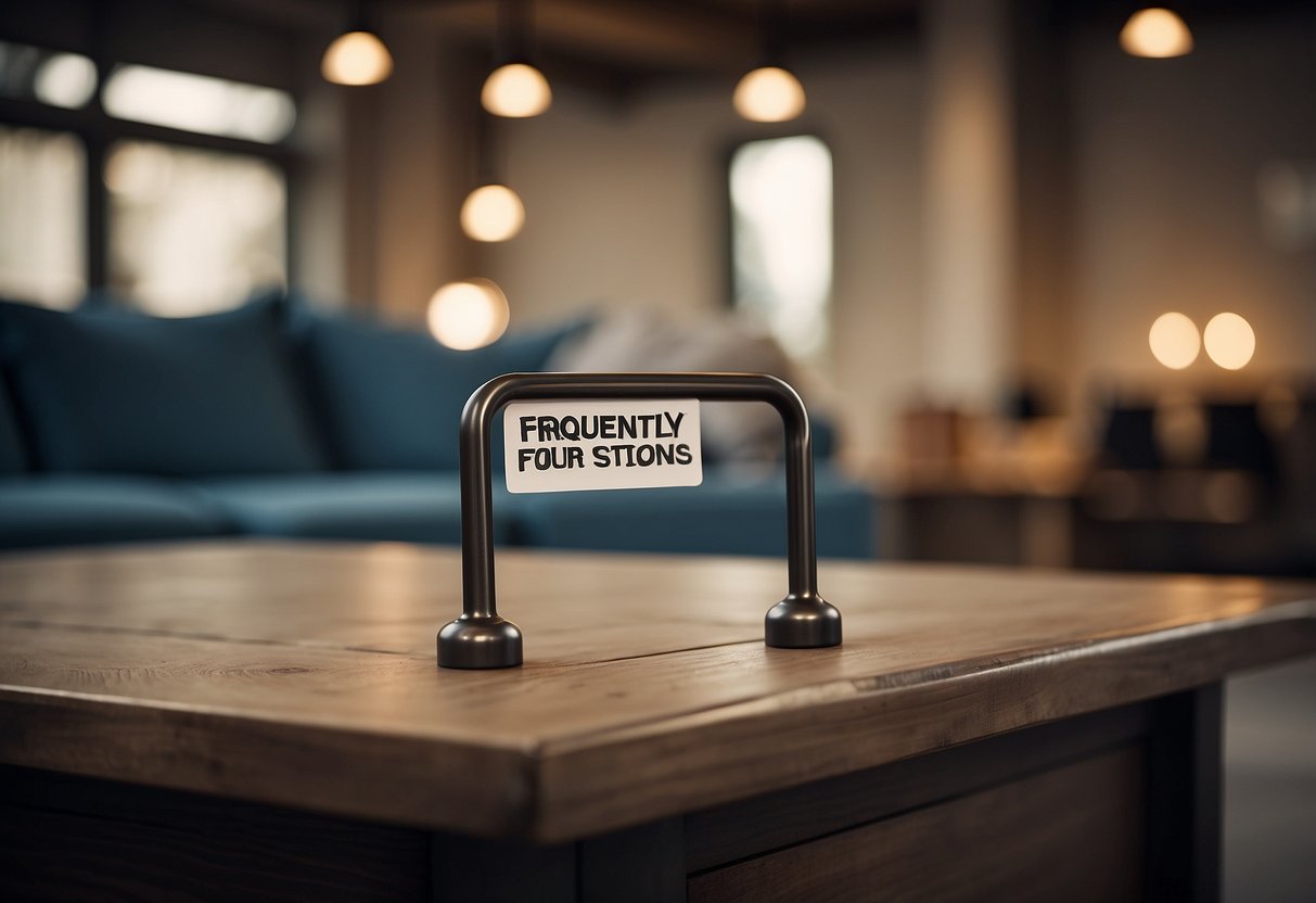 A hammer striking furniture with a "Frequently Asked Questions" label