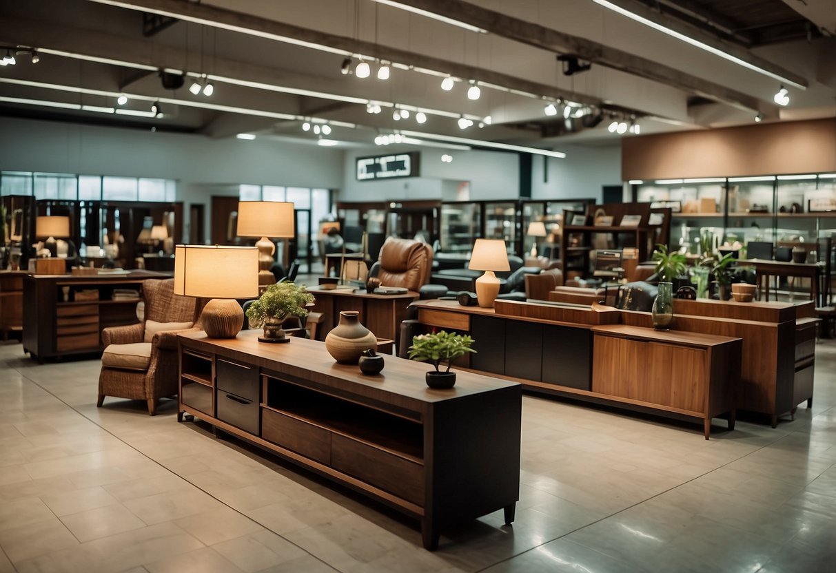 Customers browsing through modern and vintage furniture displays in Pasir Panjang stores