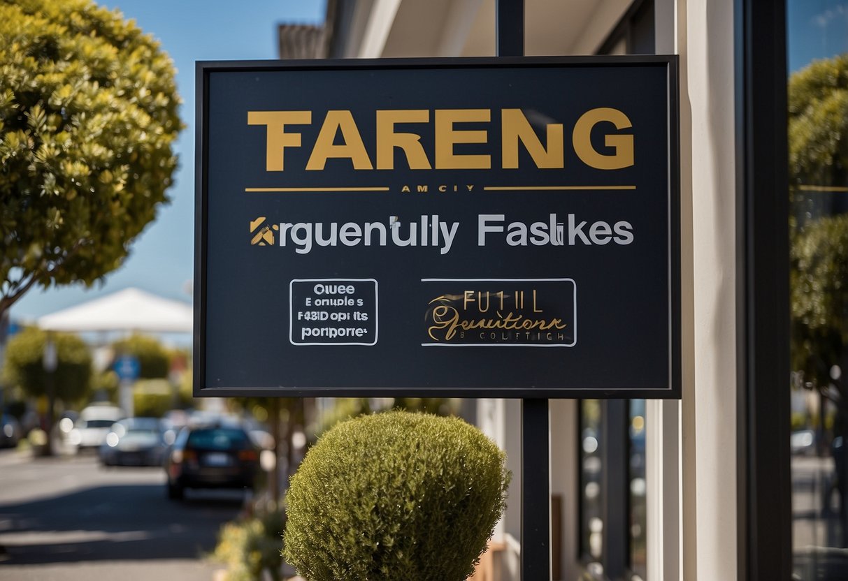 A sign reading "Frequently Asked Questions" stands outside a furniture store in Christchurch, New Zealand. The store's logo is visible in the background