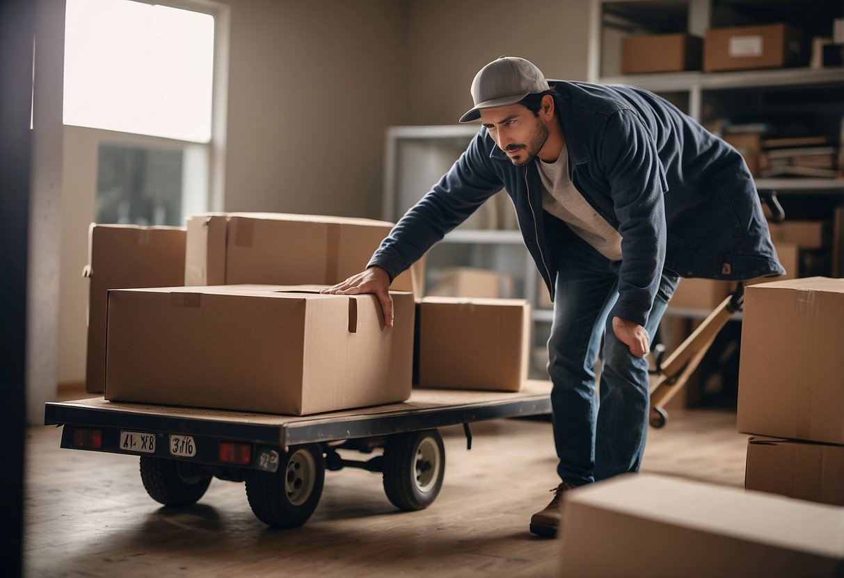A person moving old furniture out of a room, carrying it through a doorway and placing it on a truck