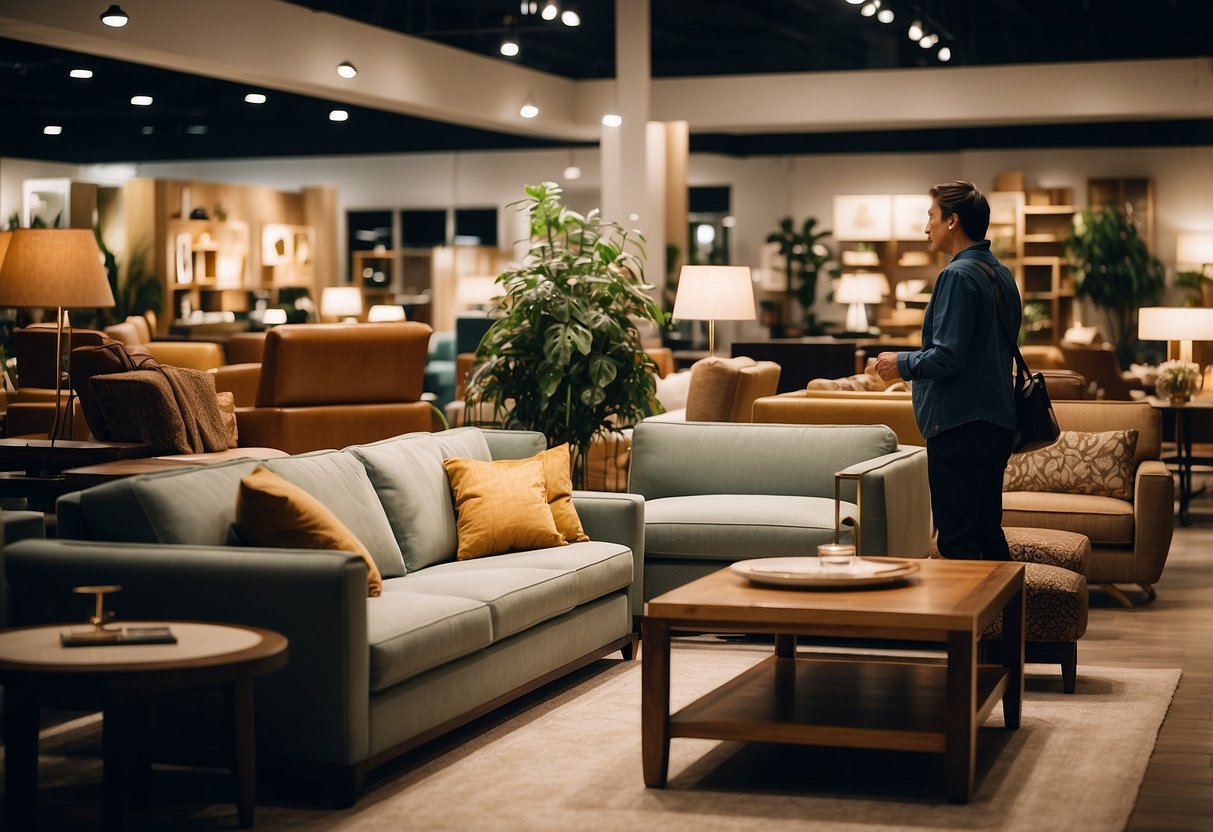 Customers browsing through modern and classic furniture displays at Wheelock Furniture Store