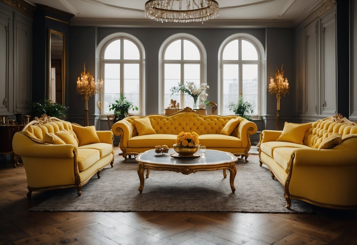A room filled with yellow European classic furniture