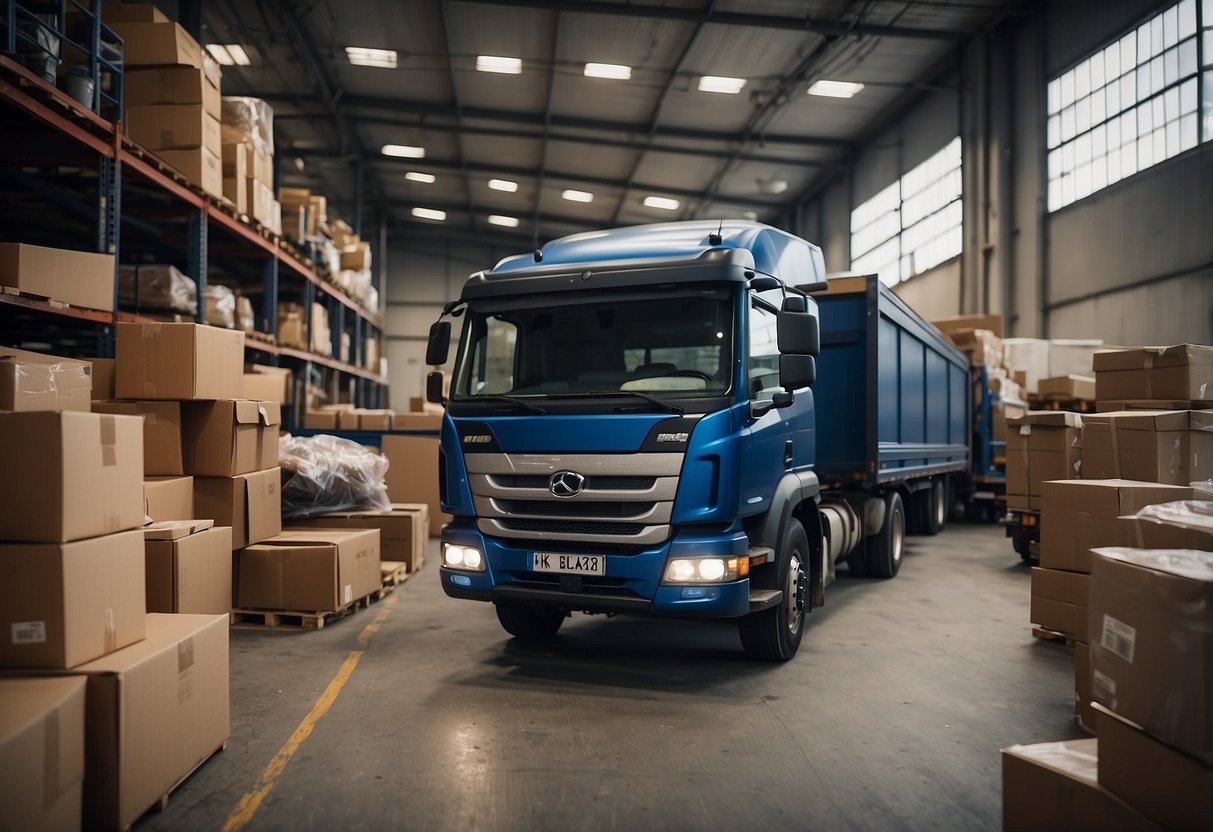 A truck loading various second-hand furniture items from different locations into a warehouse for collection