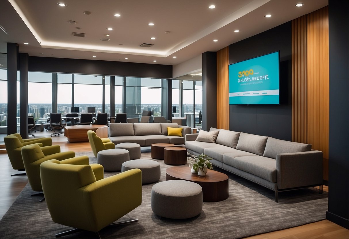 A room with sound-absorbing chairs, sofas, and tables. Walls are lined with acoustic panels. No people present