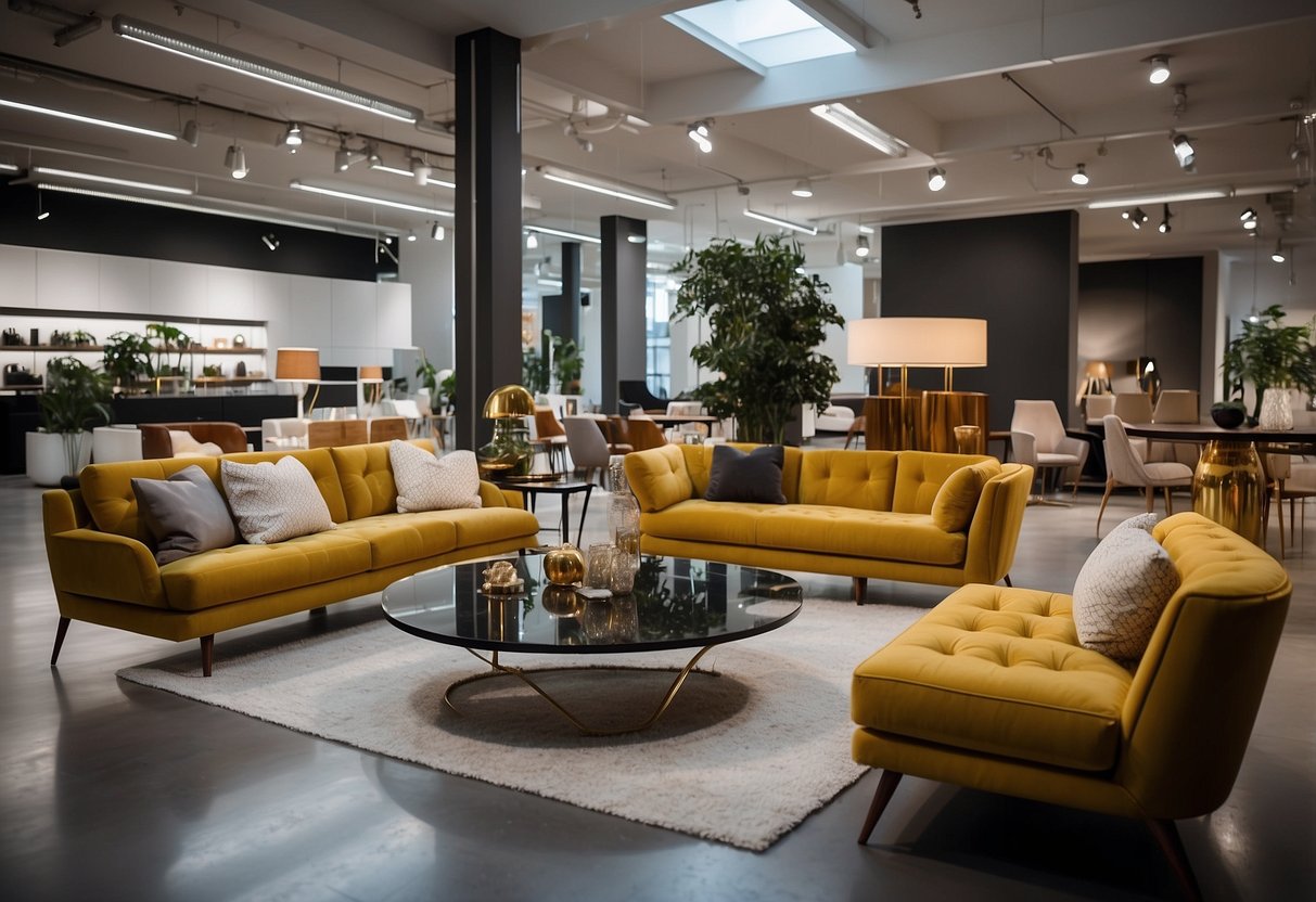A showroom filled with modern, sleek furniture in various styles and colors, showcasing the high-quality and diverse product range of lcf furniture