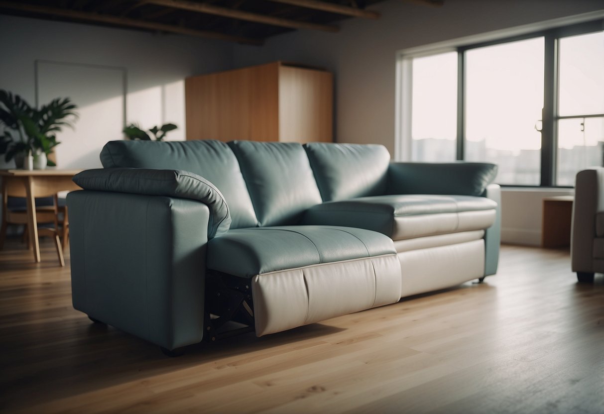 A heavy couch effortlessly lifted by the Mega Maxx furniture lifter