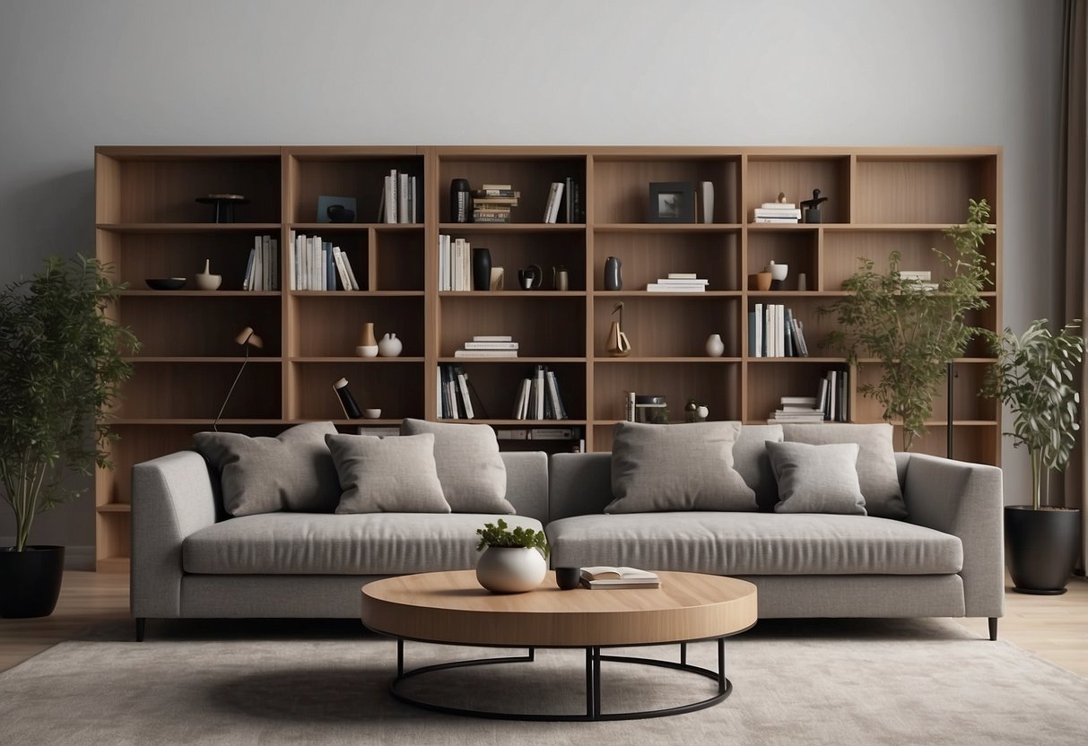 A modern living room with Mocka furniture, featuring a sleek sofa, stylish coffee table, and minimalist bookshelf