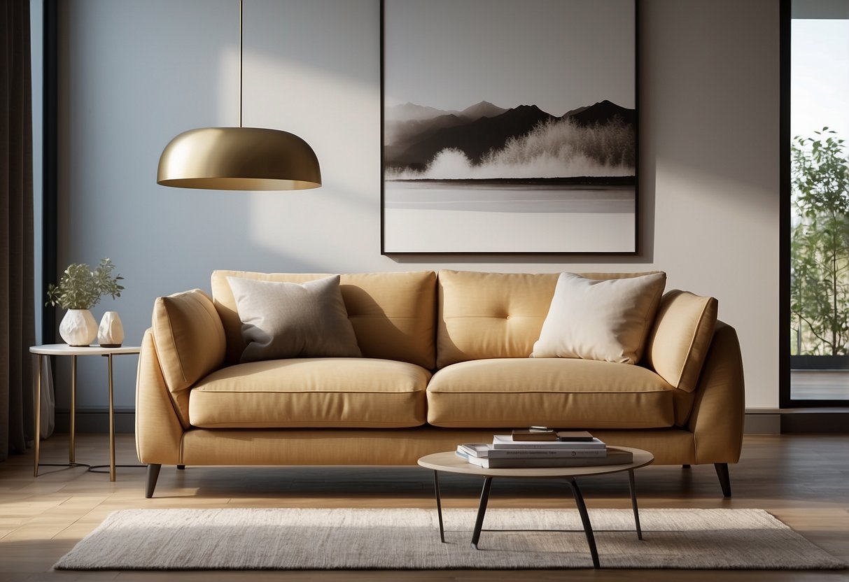 A modern, sleek sofa sits in a bright, airy living room with clean lines and minimal decor