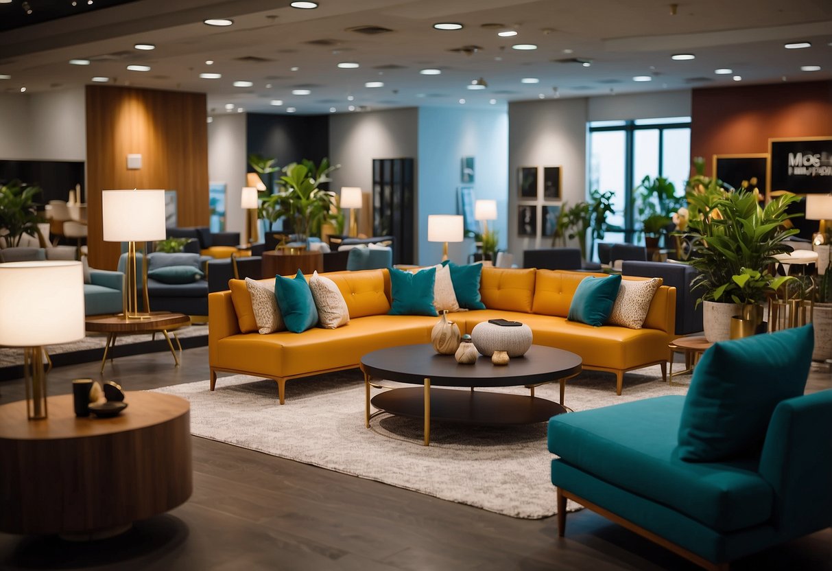 Customers browse modern, sleek furniture displays in Park Mall's spacious showroom. Vibrant colors and stylish designs catch the eye