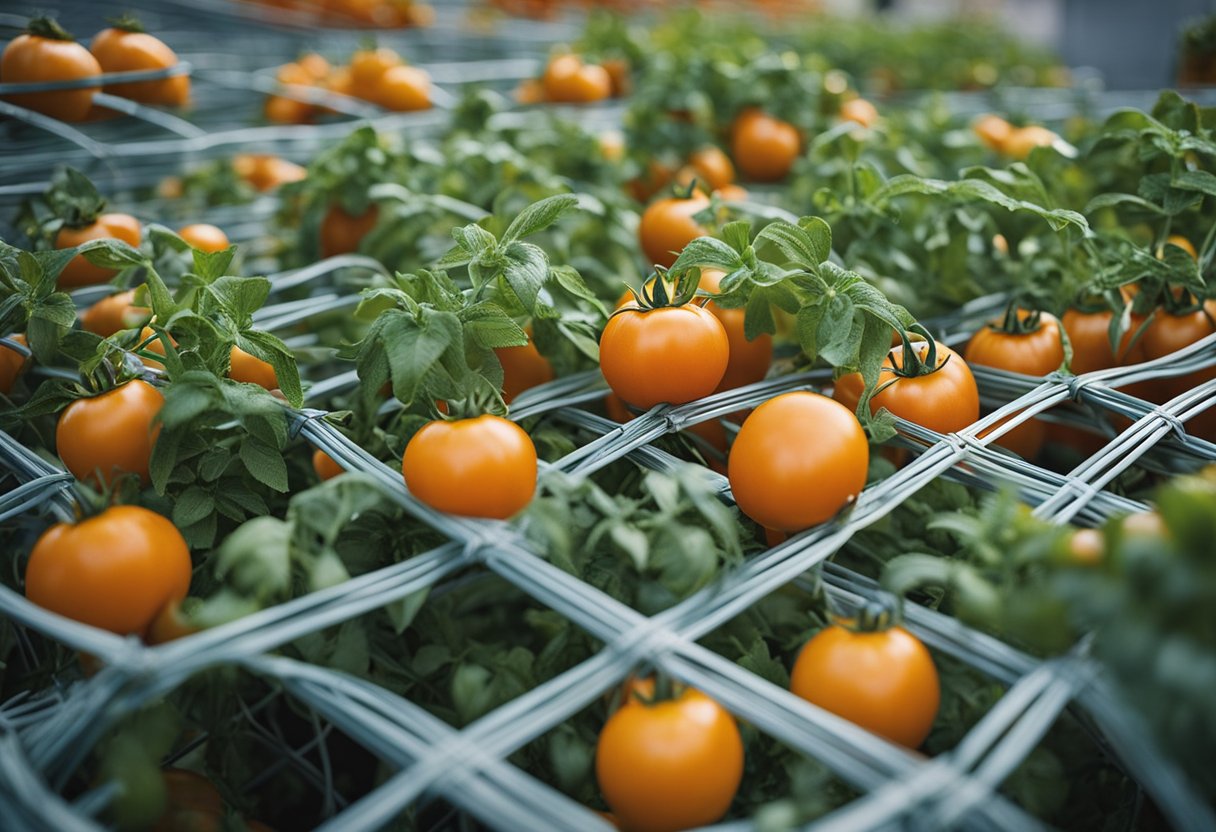 Tomato cages stacked in rows at Home Depot