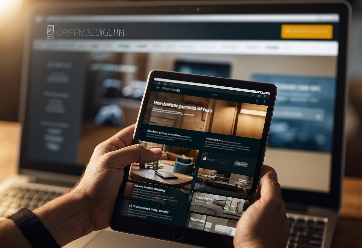 A customer browsing a website with a list of frequently asked questions about reboarding furniture