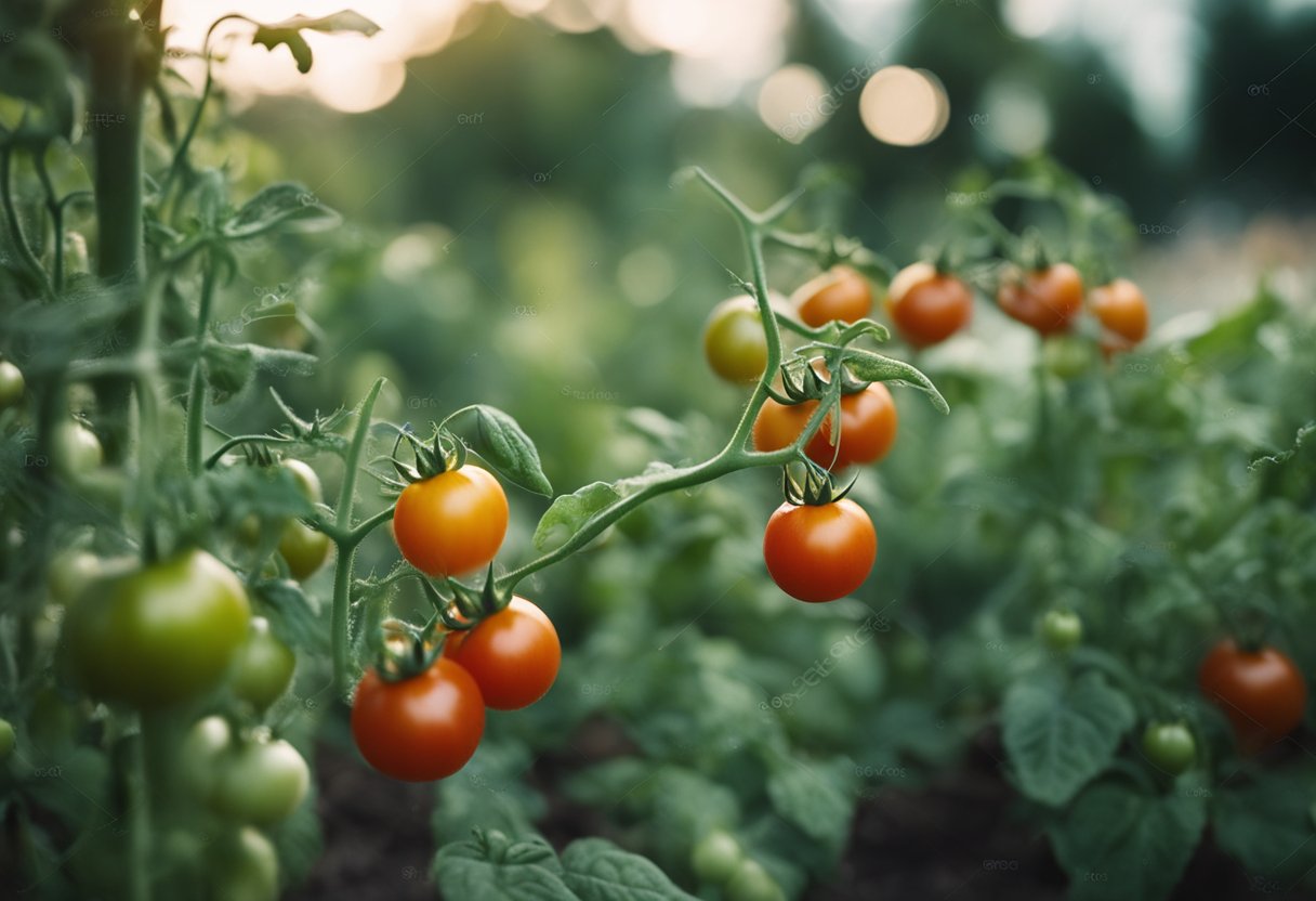 Healthy tomato plants wilt in a garden