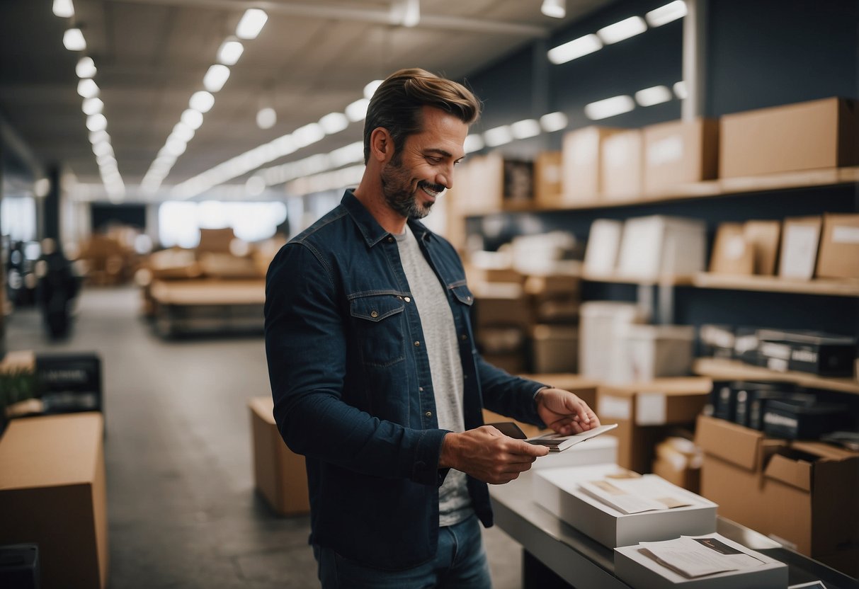 A customer browsing through a showroom, selecting furniture, making a purchase, and then receiving delivery at home