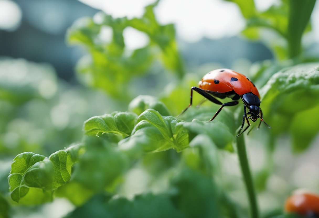 Red bugs infesting tomato plants, causing wilting leaves and stunted growth