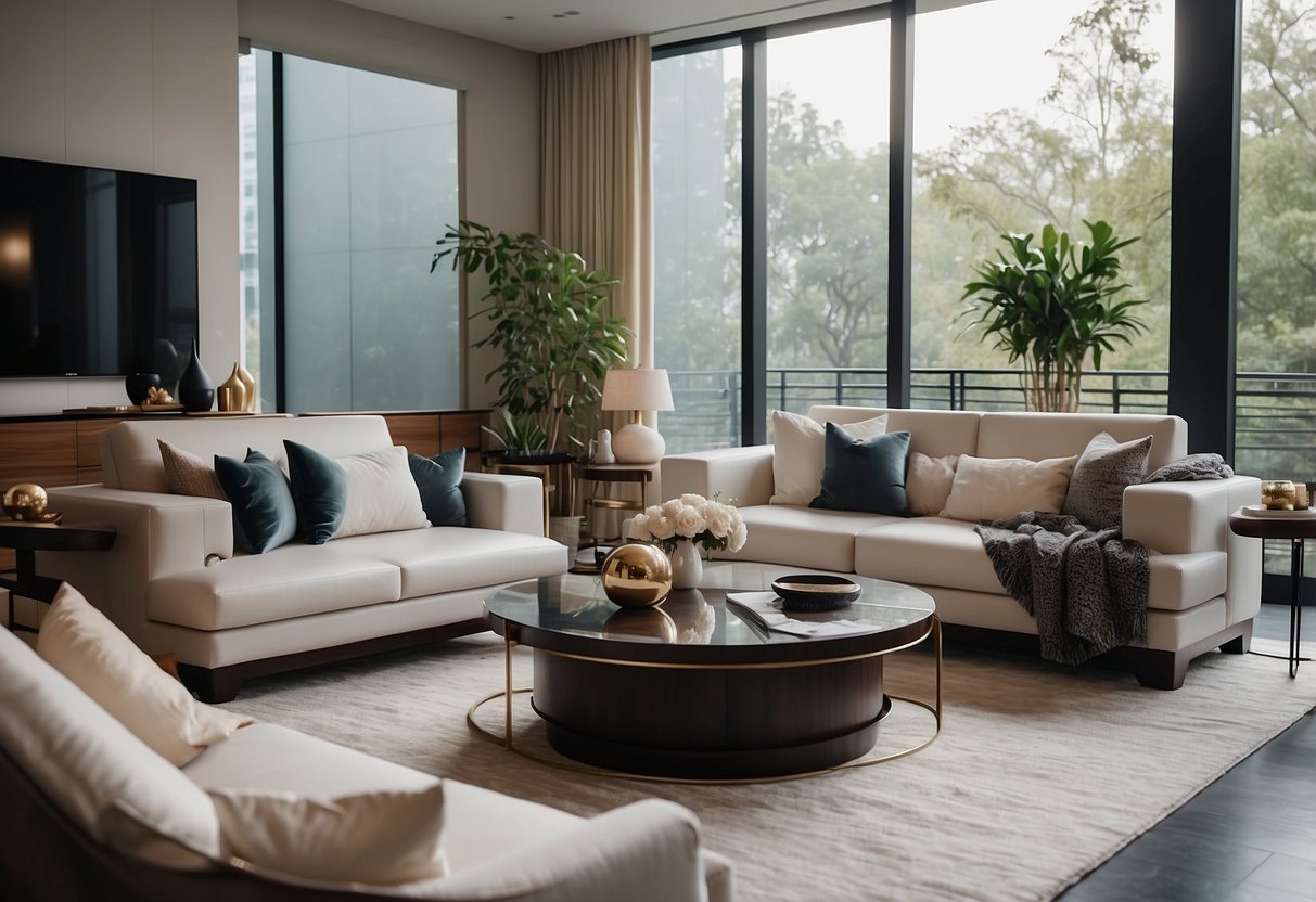 A modern living room with Usha Lexus furniture, featuring sleek lines and luxurious upholstery