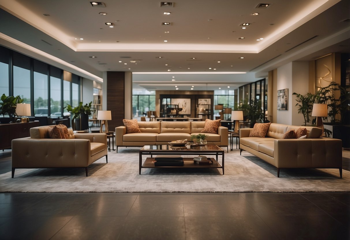 A spacious showroom displaying Usha Lexus furniture collections with modern designs and luxurious finishes