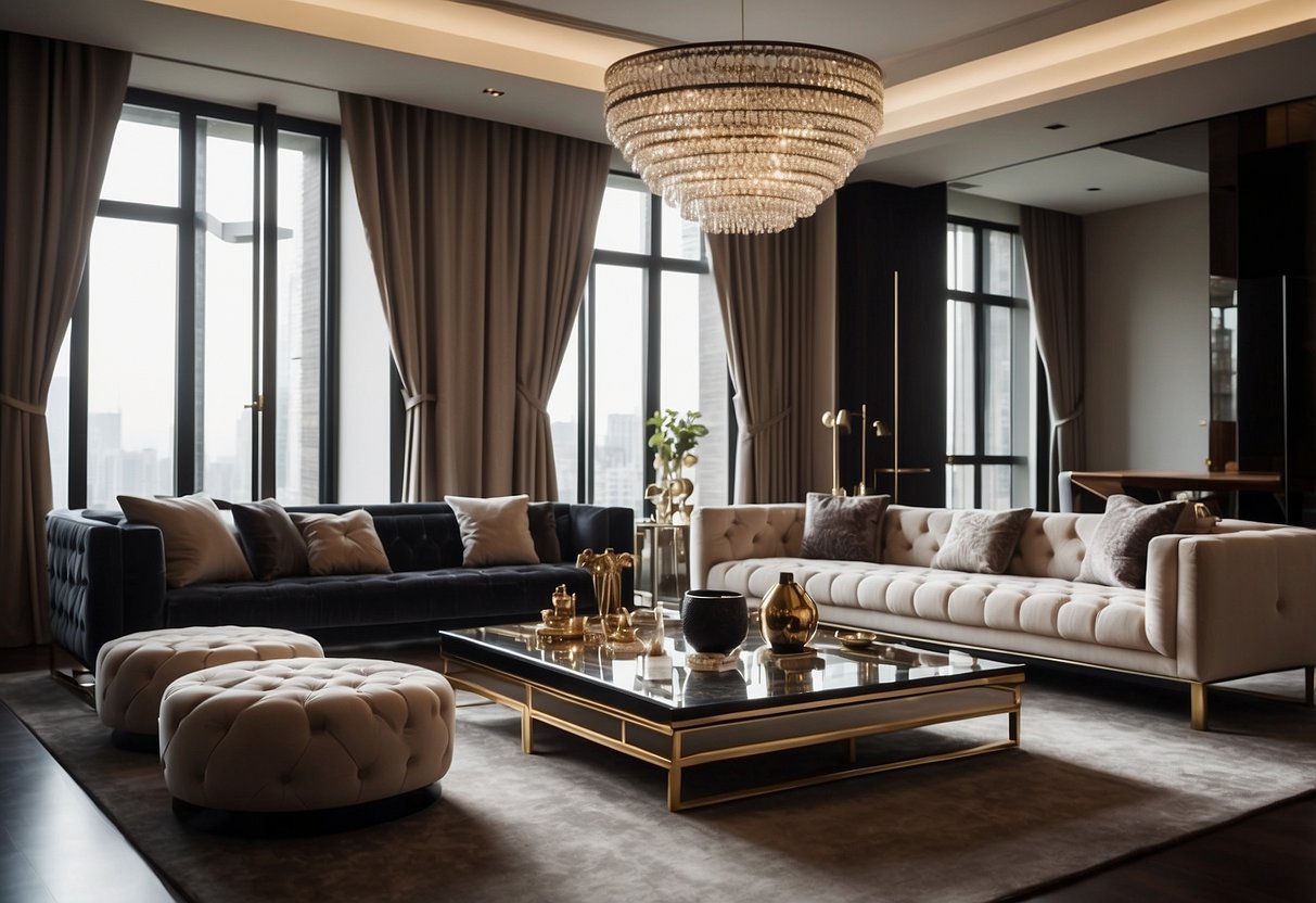 A modern living room with sleek Visionnaire furniture, including a luxurious sofa, elegant coffee table, and contemporary lighting fixtures