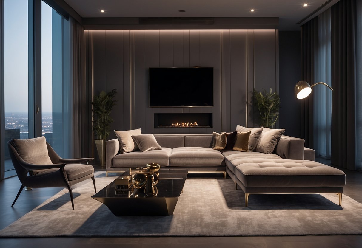A sleek, modern living room with Visionnaire furniture showcased in an elegant setting, with clean lines and luxurious materials