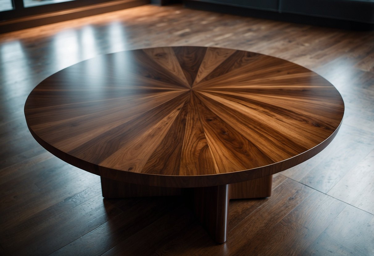 A well-crafted walnut table gleams in warm light, showcasing its rich, deep color and smooth, polished surface