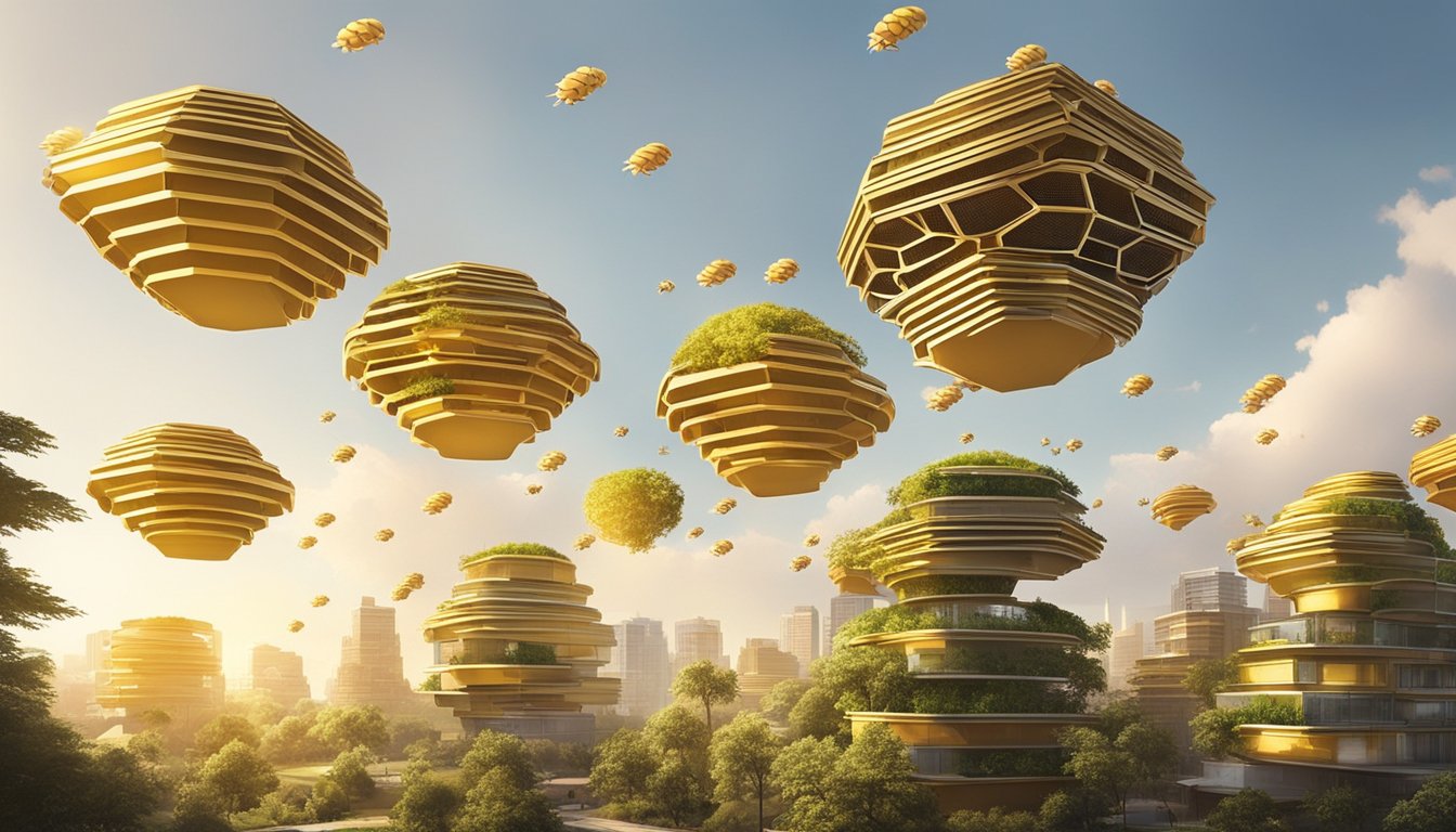 A cluster of beehive-inspired buildings rises against the skyline, their honeycomb-like structures gleaming in the sunlight.</p><p>The innovative design seamlessly blends with nature, showcasing the incredible inventions inspired by the humble bee