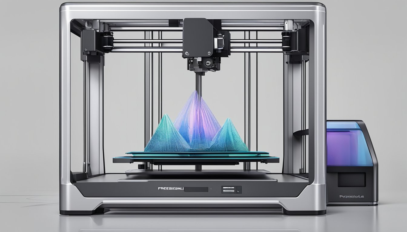 A 3D printer in action, creating a detailed and intricate object with precision and accuracy. The printer's sleek design and advanced technology are on display, showcasing its capabilities