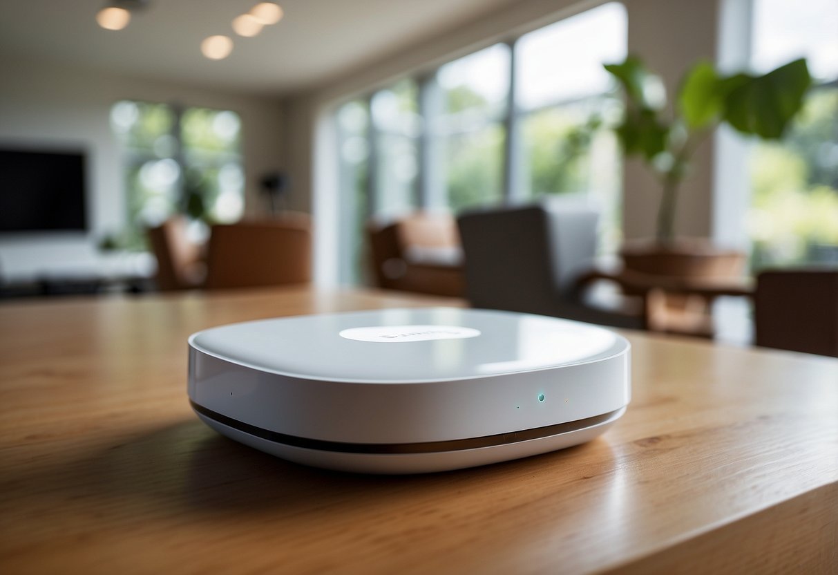 The Samsung SmartThings Hub sits at the center of a modern home, surrounded by 12 cutting-edge gadgets, each transforming the space with their sleek design and advanced technology