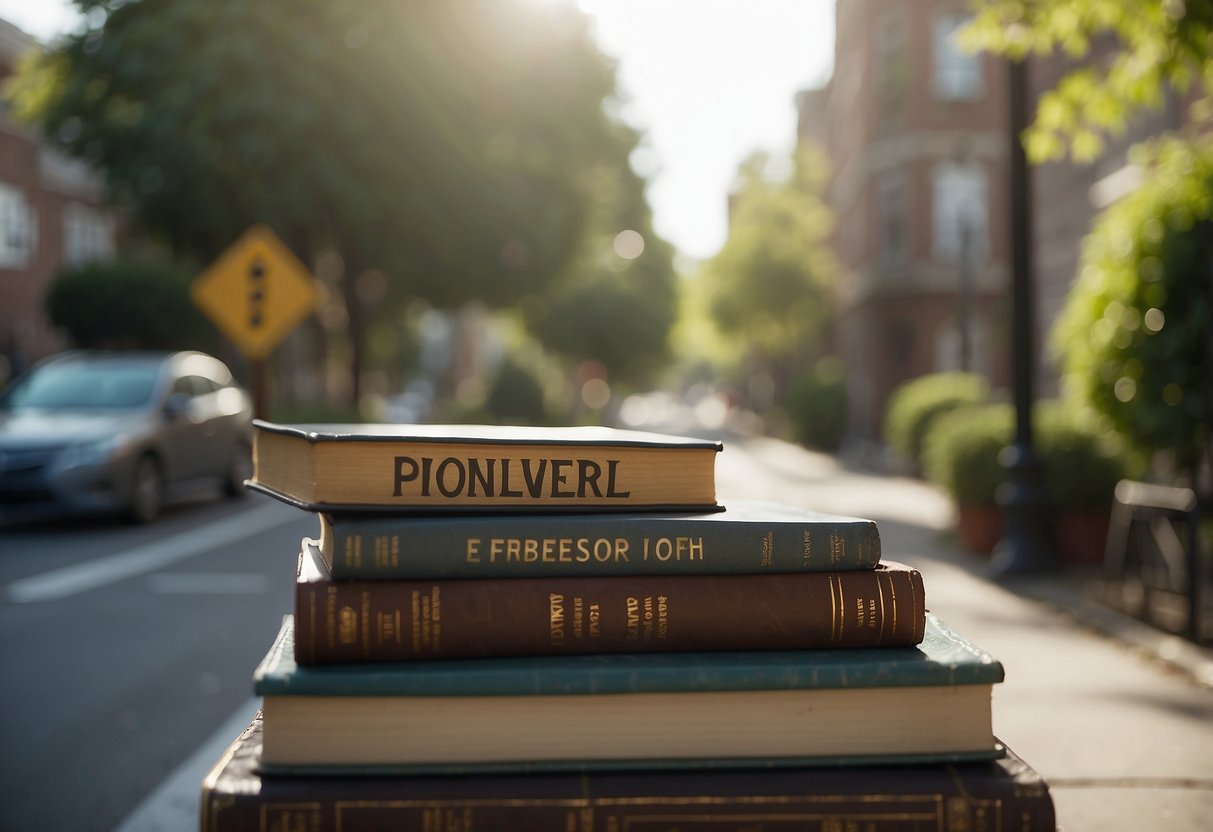 A traveler books a room in a well-lit, secure neighborhood. Street signs and friendly neighbors add to the safe atmosphere