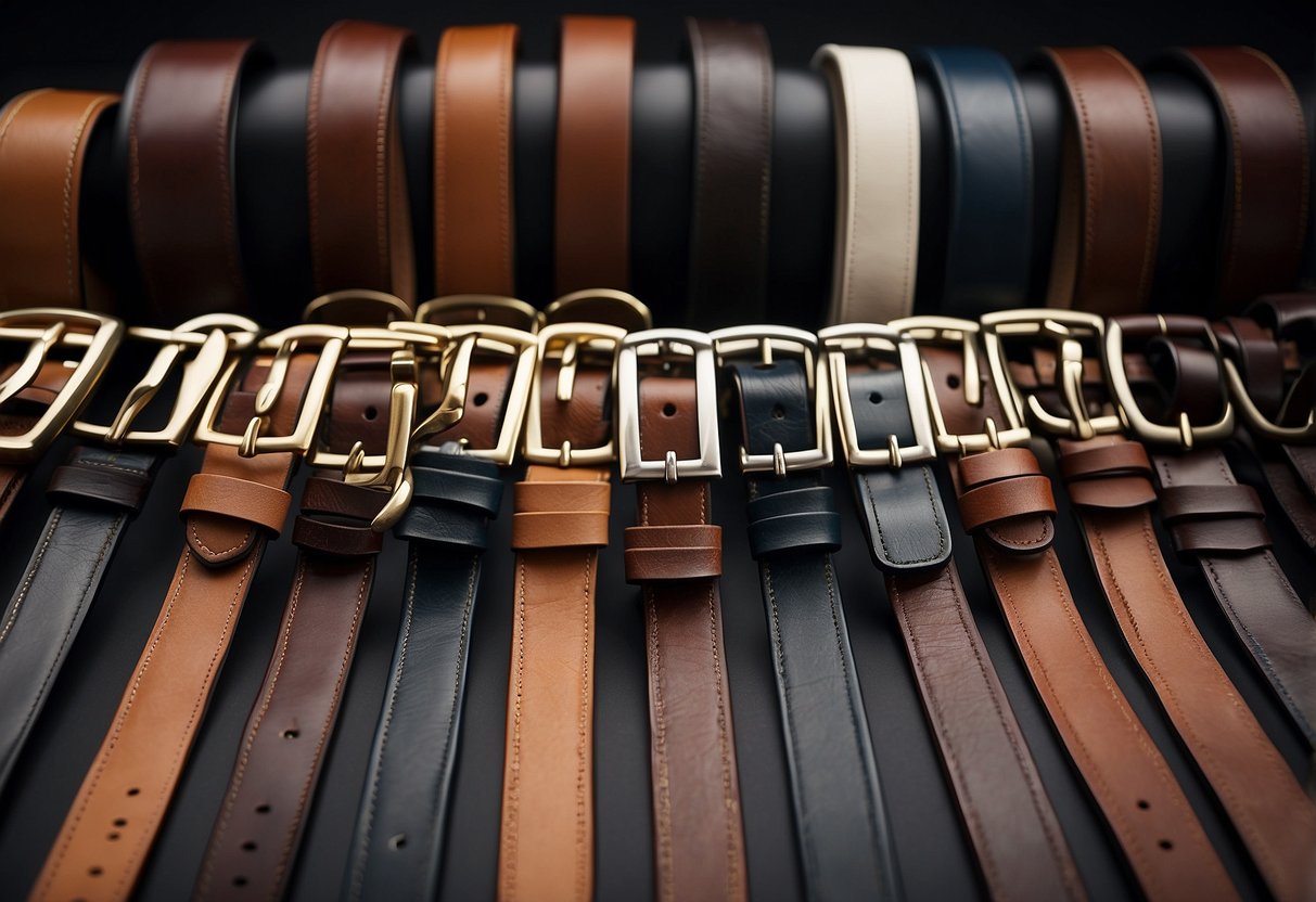 A collection of 10 classic leather belts arranged in a stylish and elegant manner, showcasing different ways to elevate one's style with accessories