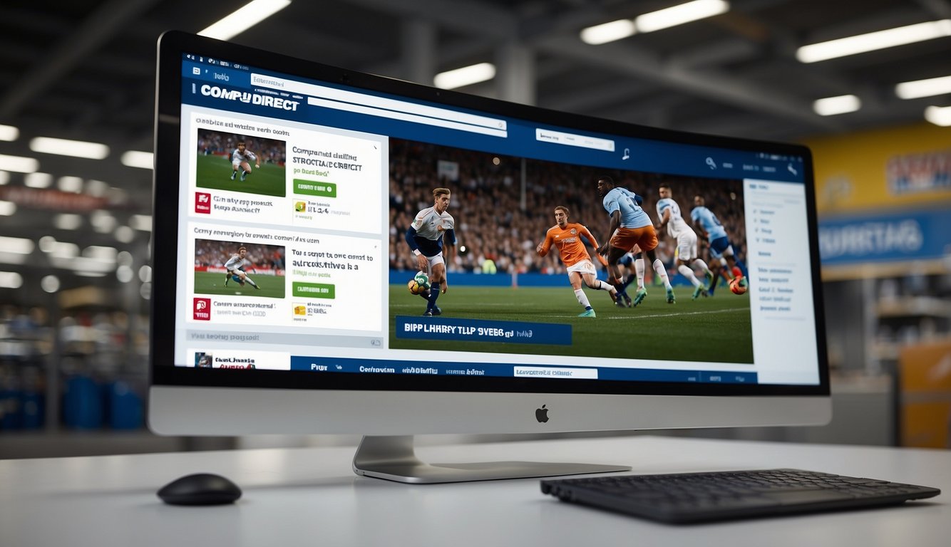 A computer screen displaying the Sports Direct website with a search bar for checking stock availability. An empty shopping cart icon is visible, indicating the item is out of stock