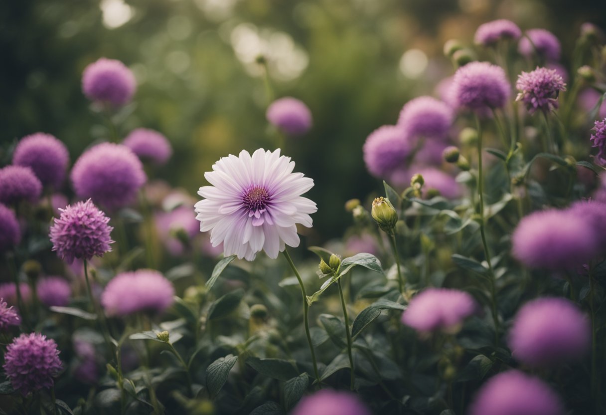 A wilted flower surrounded by healthy blooms