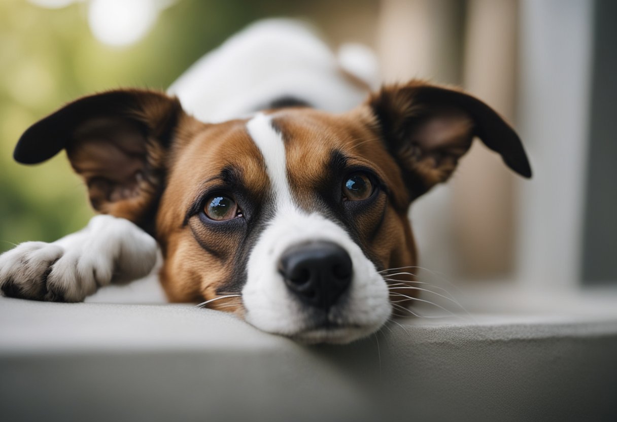 A dog scratching and biting at its skin, with red, inflamed patches and irritated ears. A cat sneezing and rubbing its face, with watery eyes and a runny nose