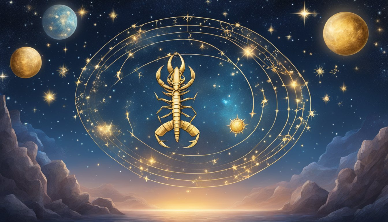 Scorpio and Pisces connect under a starry sky, surrounded by symbols of their zodiac signs.</p><p>The energy of their union is palpable, as if the universe itself is guiding them towards their soulmate