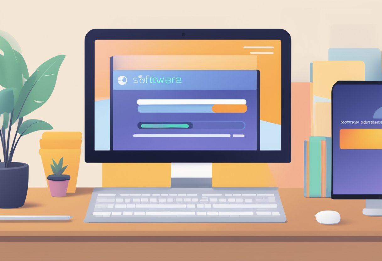 A computer screen displaying a progress bar with the words "Software Updates and Maintenance" while the tenorshare reiboot logo is visible in the corner