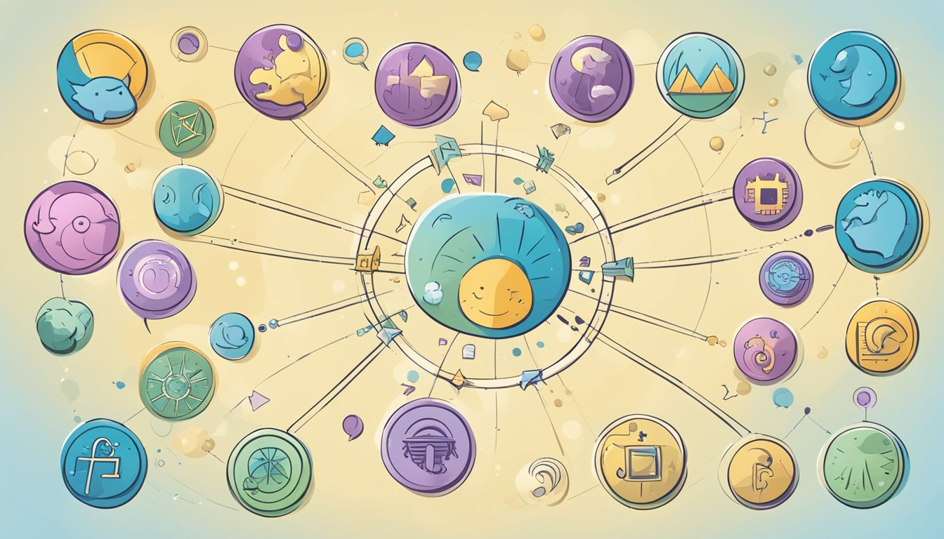 A circle of zodiac symbols with speech bubbles, representing communication tips for each sign