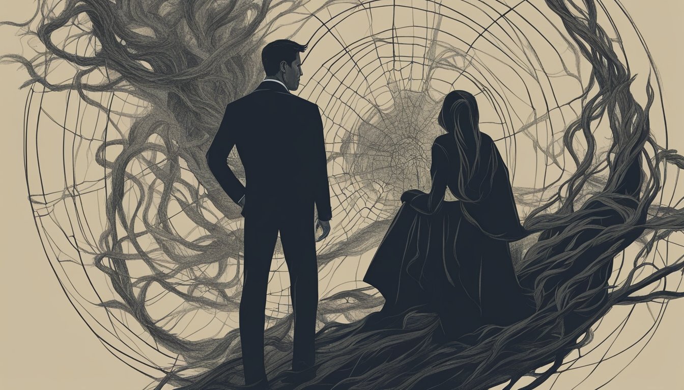 A shadowy figure looms over a couple, casting doubt and suspicion.</p><p>A web of tangled emotions surrounds them, fueled by Scorpio's envious nature