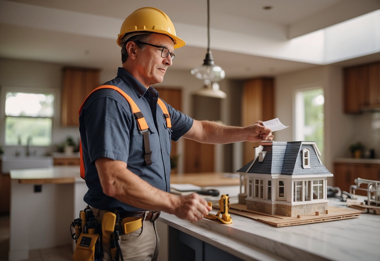 A homeowner reviews quotes from contractors for a house renovation, comparing costs and expertise