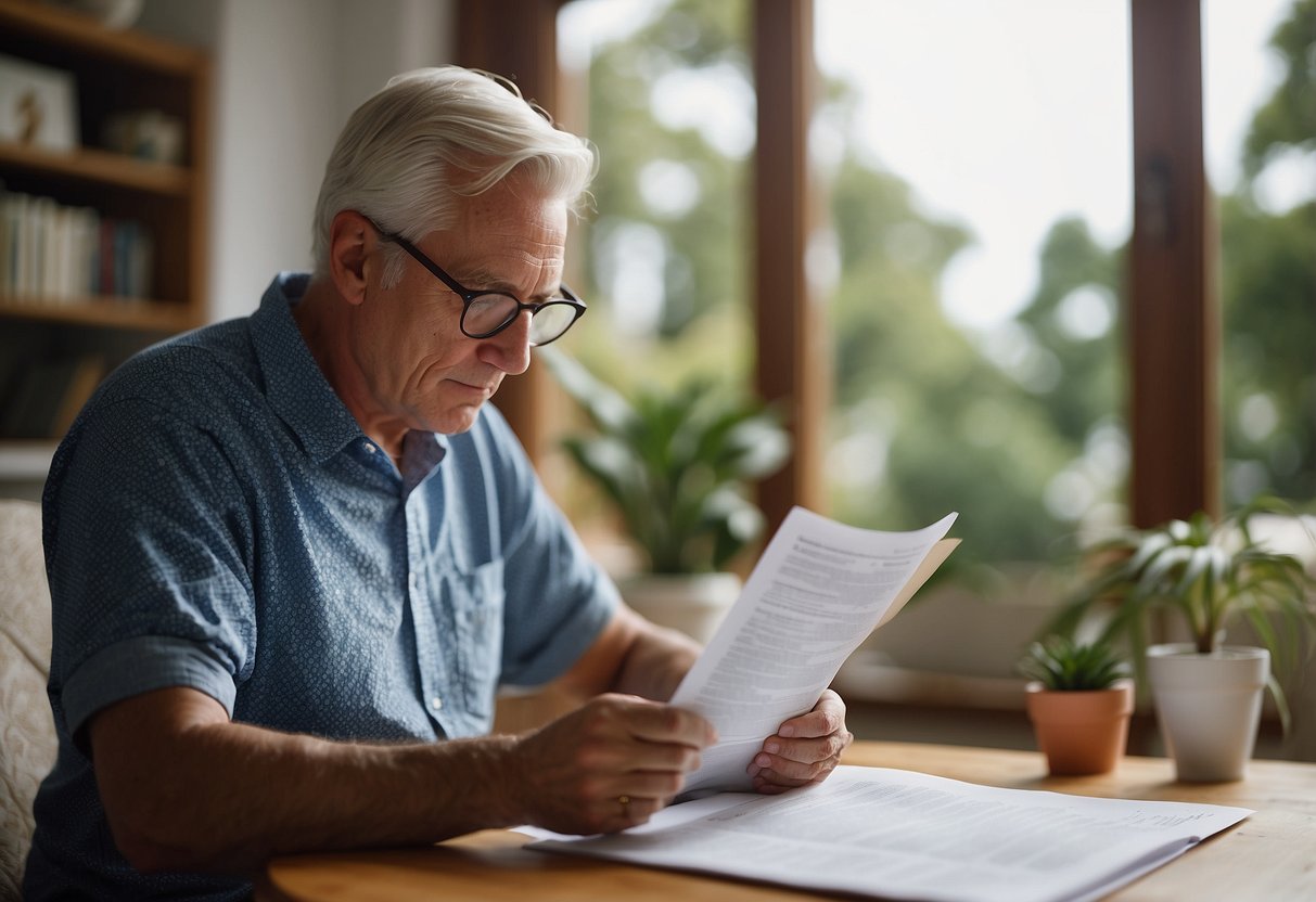 A person researching superannuation options while looking at house listings and financial documents