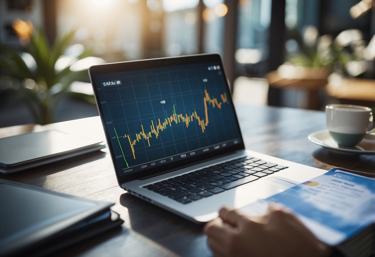 A bustling market with graphs and charts showing fluctuating home loan trends in Australia. The scene depicts dynamic changes and averages in the mortgage industry