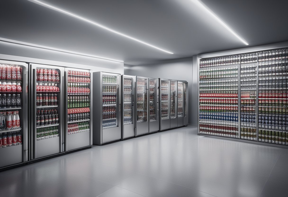 A fridge filled with Diet Coke cans, labeled "10 reasons why web developers love Diet Coke," in a tech company break room