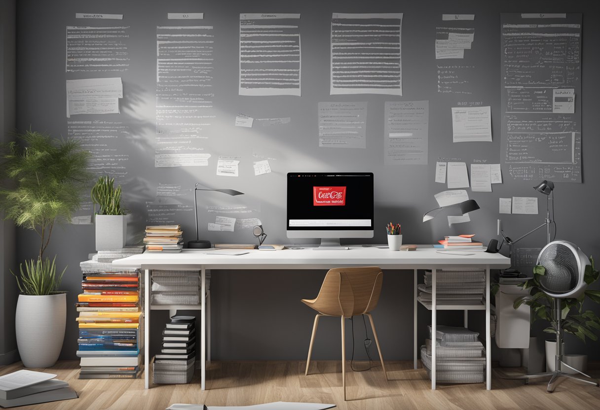 A web developer's desk with a can of Diet Coke, a laptop, coding books, and a list of "10 Reasons Why Web Developers Love Diet Coke" pinned to the wall