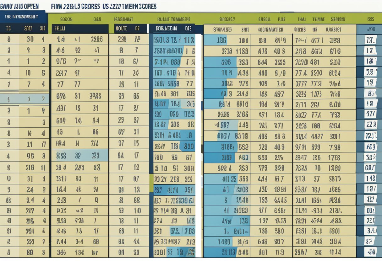 The leaderboard displays the final scores of the 2024 US Open Golf Tournament, with statistics and highlights showcased