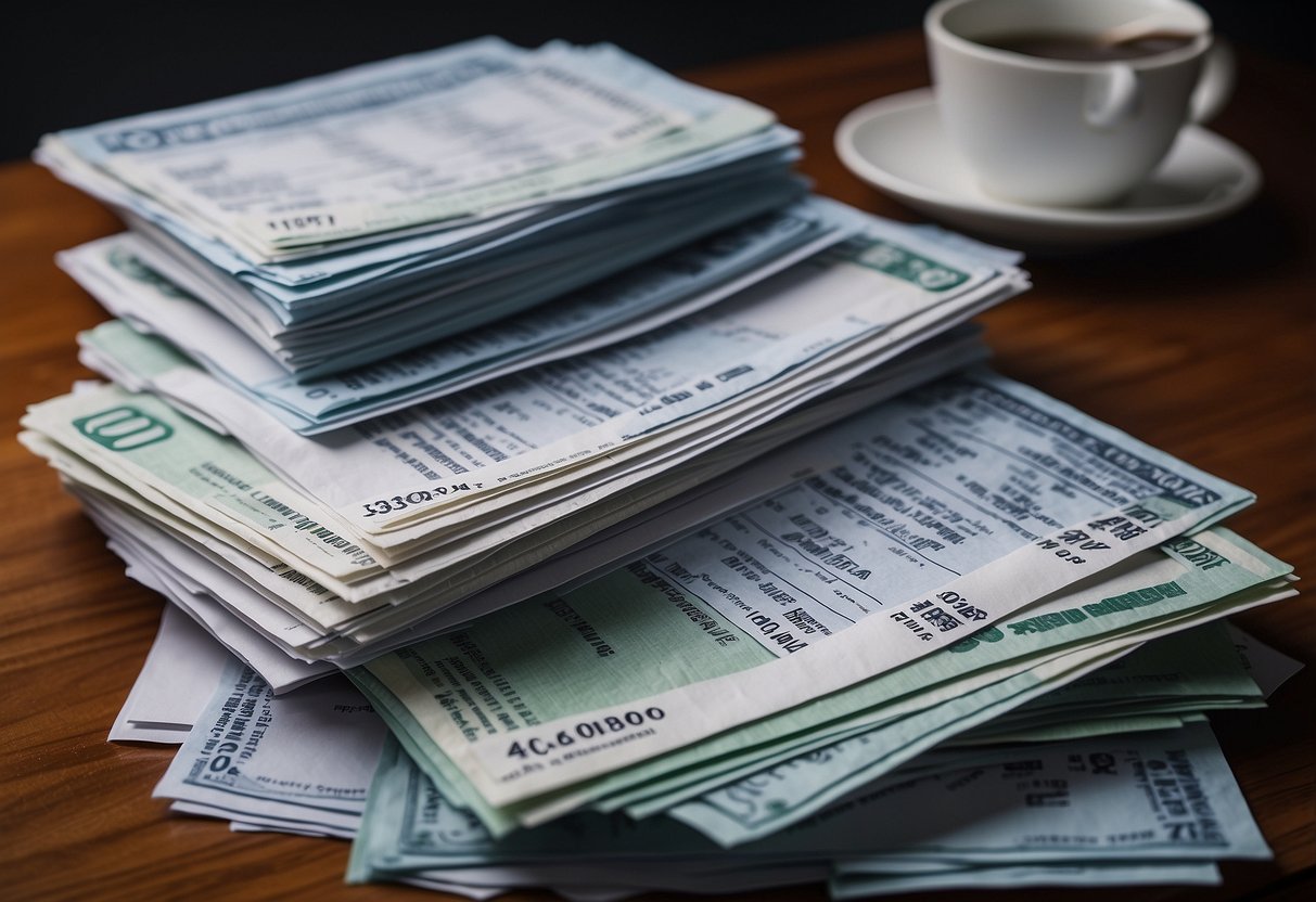 A stack of mortgage loan bank statements arranged neatly on a desk