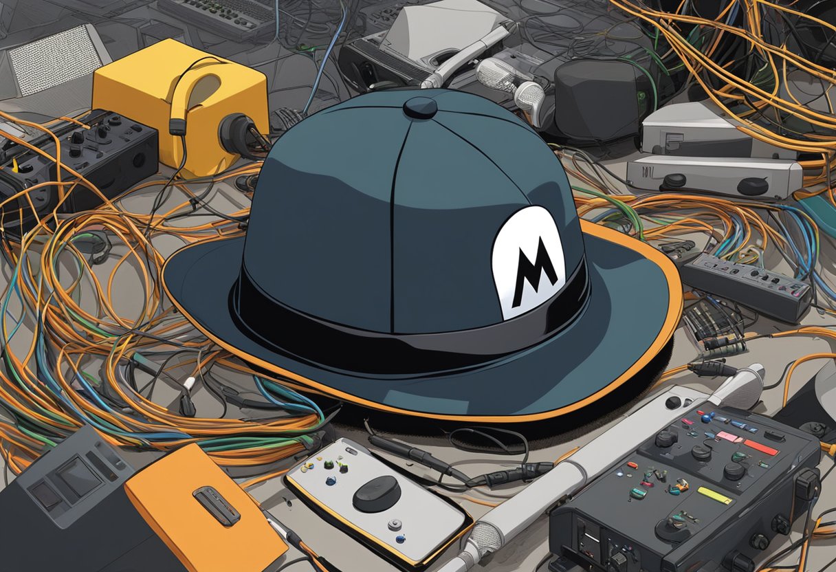 Mario Judah's hat lies abandoned on the ground, surrounded by scattered microphone cables and broken stage equipment