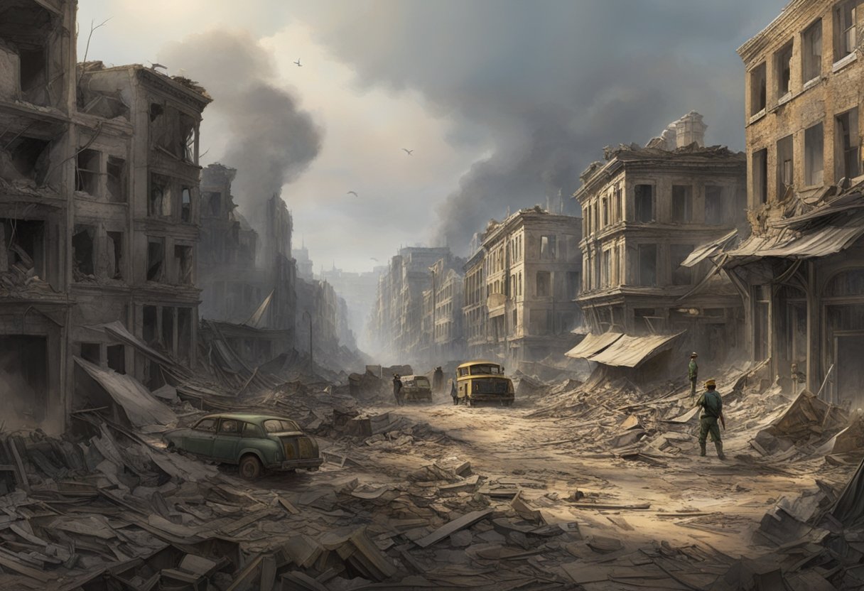 The once bustling district 13 lay in ruins, with buildings reduced to rubble and smoke still lingering in the air. The aftermath of the bombs was evident in the devastation that surrounded the area