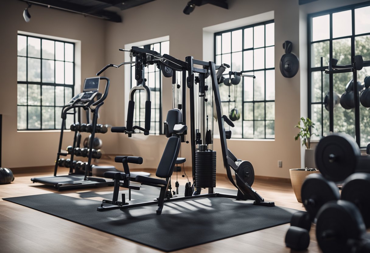 A home gym with fitness equipment for strength training