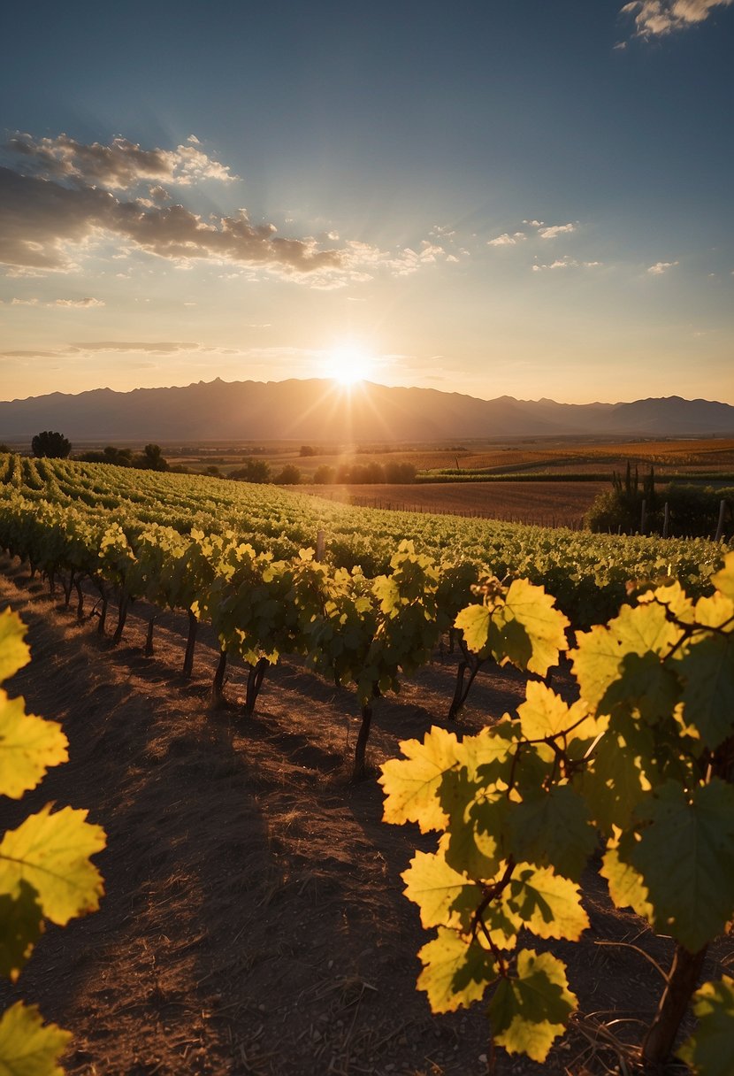 Rolling hills of vineyards stretch to the horizon, each row heavy with ripe grapes.</p><p>The sun sets behind the Andes, casting a warm glow over the picturesque wine region of Mendoza, Argentina