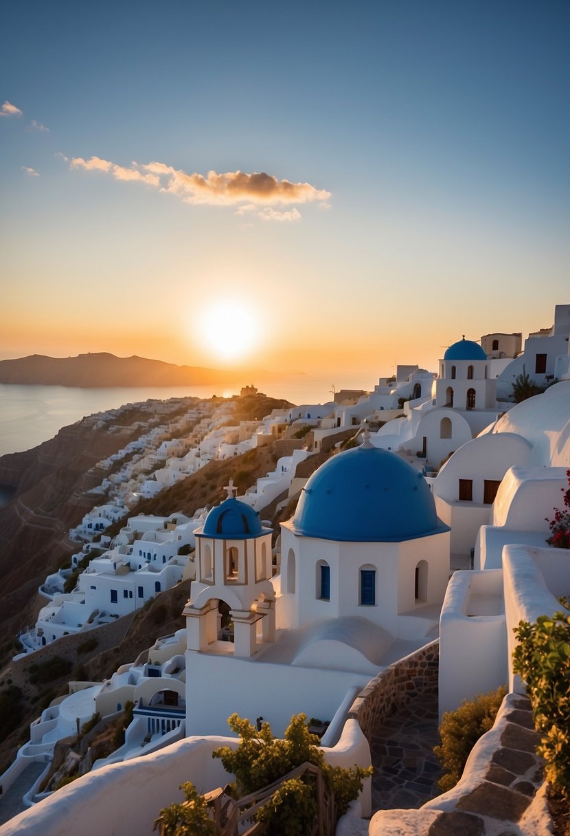 The sun sets over the iconic white buildings of Santorini, with vineyards stretching across the picturesque landscape.</p><p>The azure blue sea provides a stunning backdrop to the 13 wine regions waiting to be explored