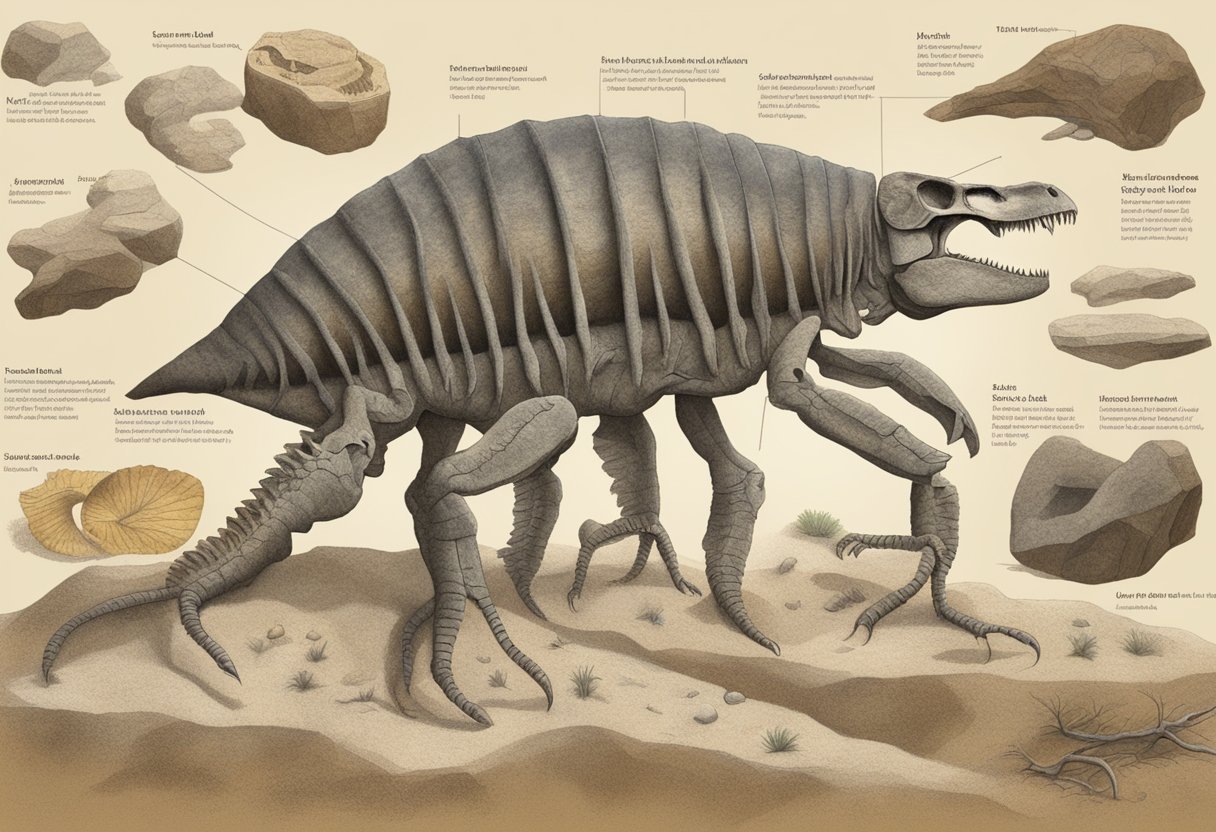 Fossils displayed in a museum, labeled with facts